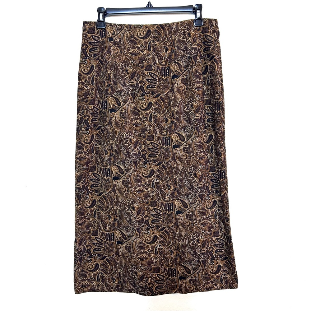 Vintage Briggs Paisley Skirt Brown,Black,Tan High Waist Back Zipper Slit MP